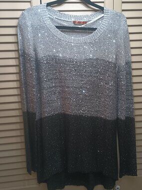 Belldini Silver and Black Ombre Sequin Sweater XL